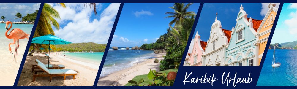 karibik urlaub collage eindruecke aus der karibik flamingos bunte haeuser straende selgelboote